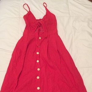 Red eyelet button down dress